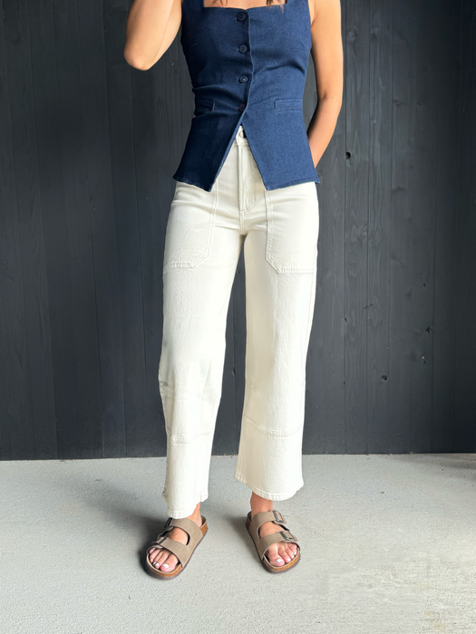 Just Black Denim • High Rise Cropped Wide Leg - Off White