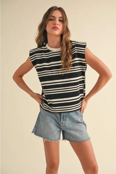 Multi Stripe T Shirt - Black & White