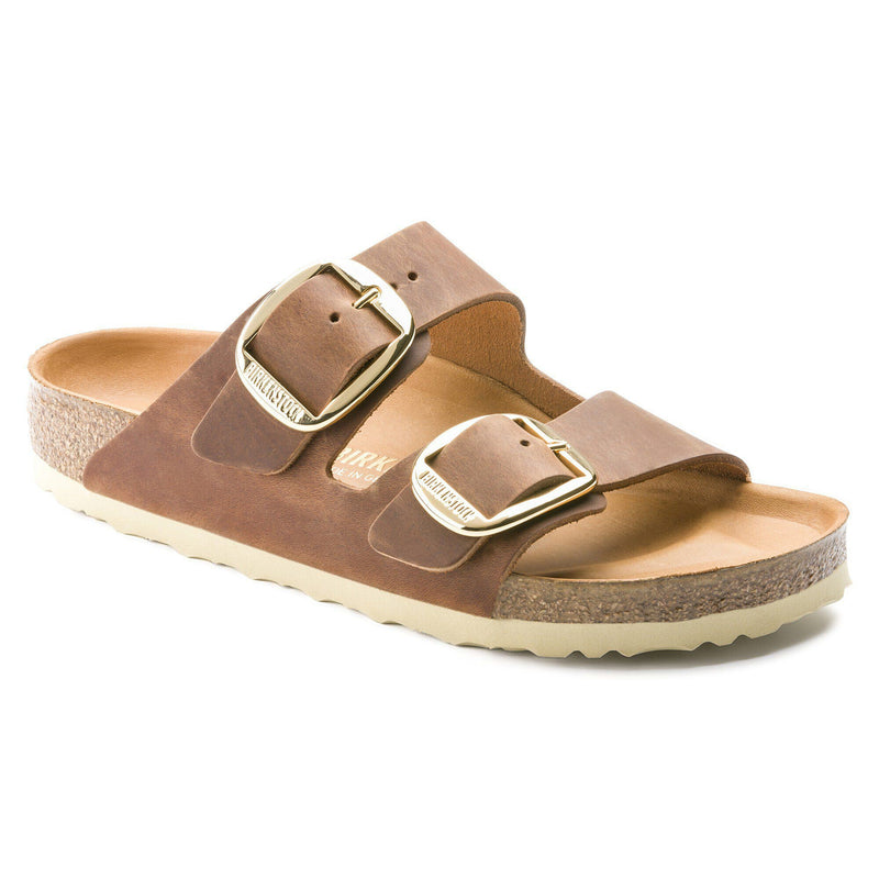 Birkenstock® • Arizona Big Buckle Gold Oiled Leather - Cognac
