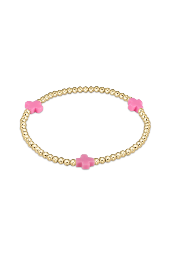 enewton • Signature Cross Gold Pattern 3mm Bead Bracelet Bright Pink