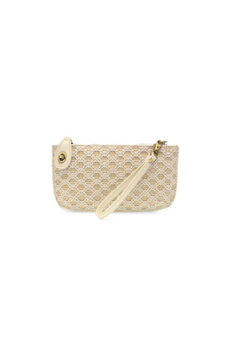 White Lattice Woven Mini Crossbody Wristlet Clutch