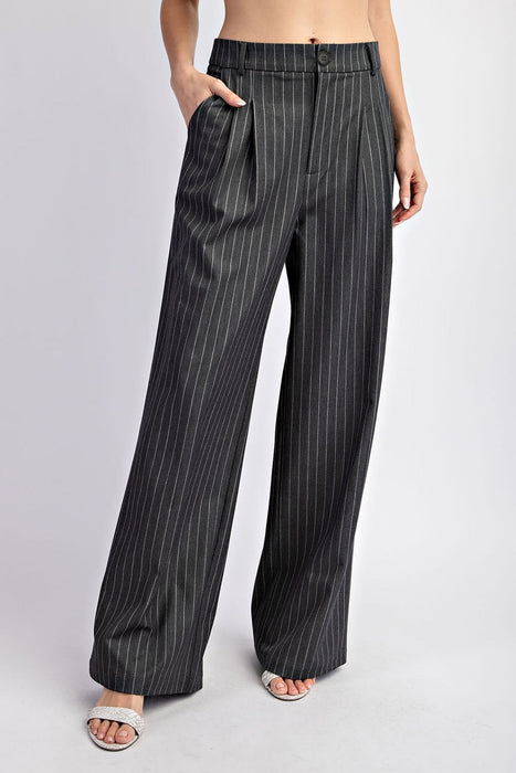 Pinstriped Straight Leg Pants - Gray