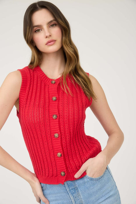 Button Down Vest - Red