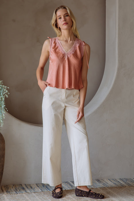 Satin Cami With Lace - Rust