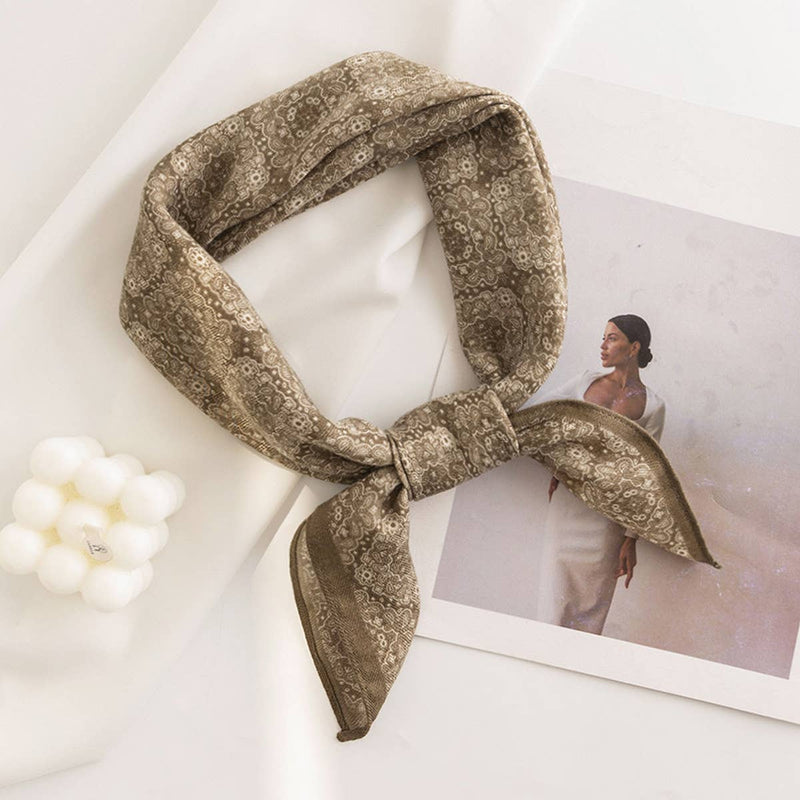 Olive Vintage Houndstooth Print Satin Square Scarf