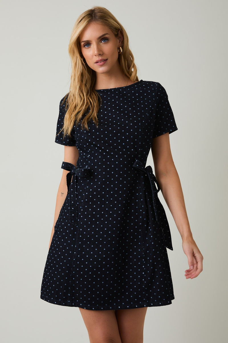 Denim Polka Dot Mini Dress