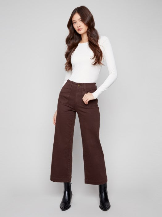 Cropped Wide Leg Colored Twill Pants