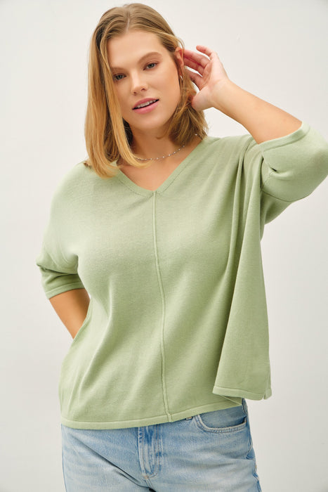 Cotton Slub V Neck Tee - Applemint