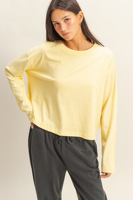 Wide Long Sleeve T-Shirt - Creamy Yellow