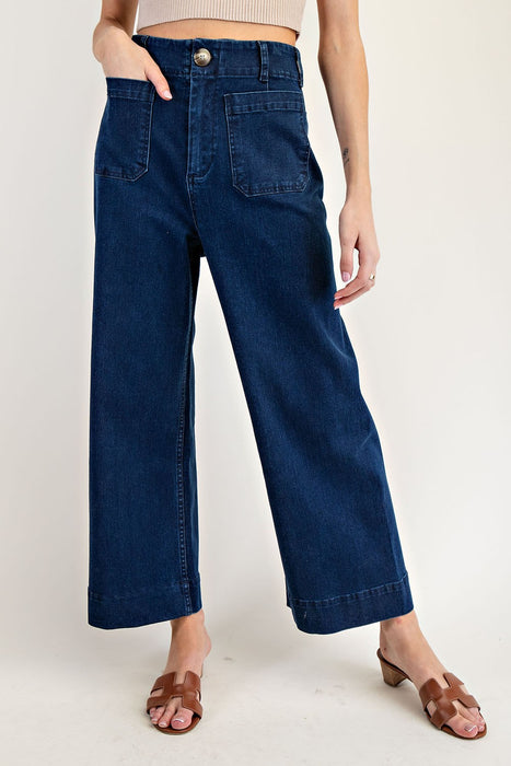 Denim Straight Leg Front Pocket Pants - Dark