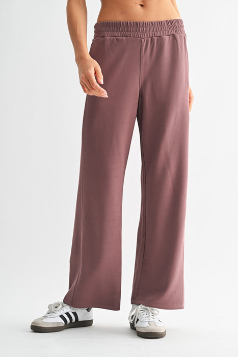 Sand Wash Rib Wide-Leg Pants - Rose Taupe
