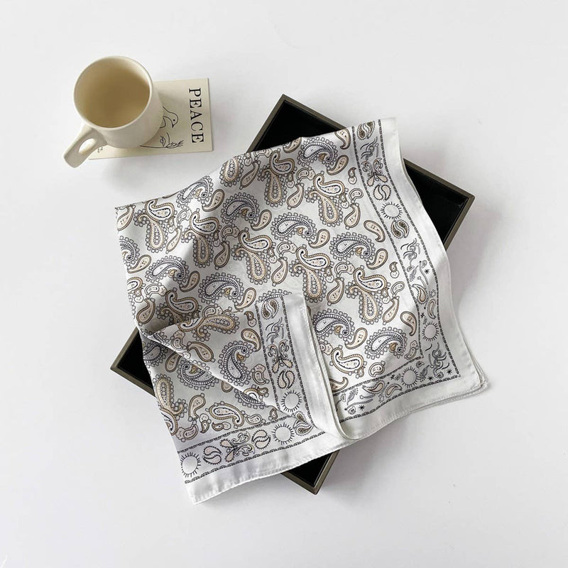 White Paisley Satin Square Scarf