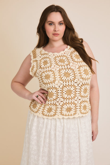 Crochet Tank - White & Taupe