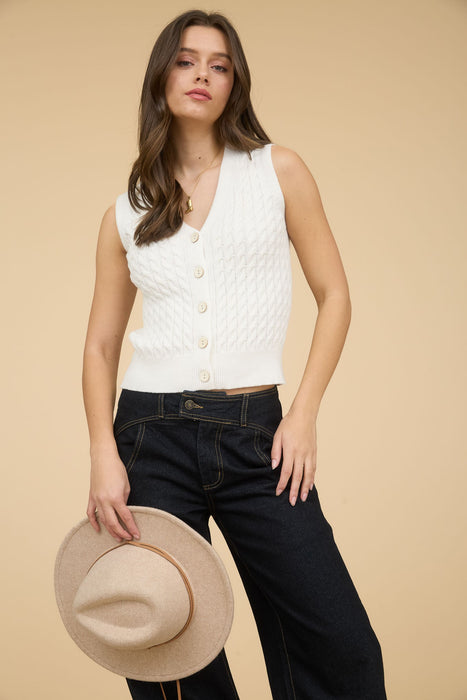Cable Sweater Vest - White