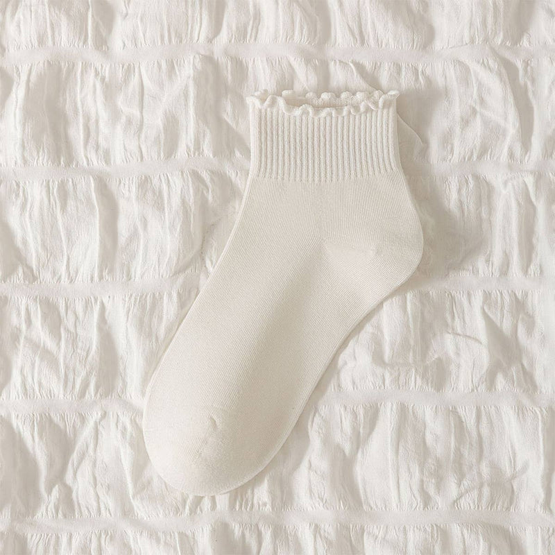 White Cotton Lace Trim Crew Socks