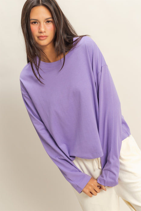 Wide Long Sleeve T-Shirt - Lavender