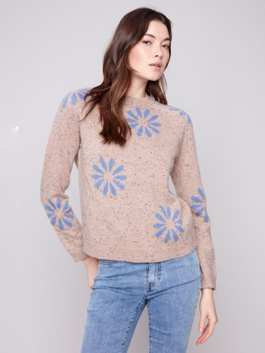 Neps Yarn Raglan Mock Neck Sweater - Nutmeg