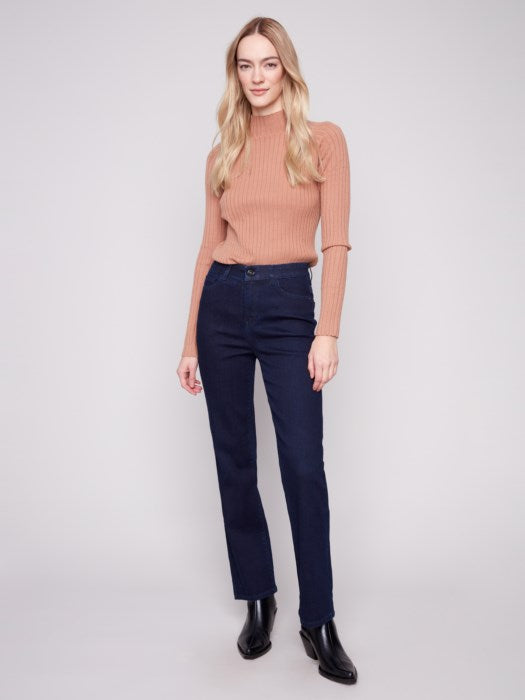 Straight Leg Stretch Denim Pants - Blue Black