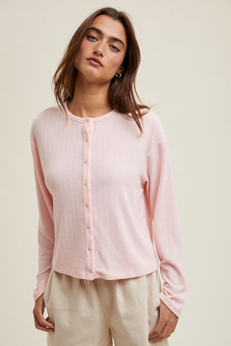 Heart Button Up Cardigan - Petal Pink