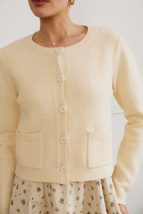 Button Up Long Sleeve Sweater Cardigan - Butter