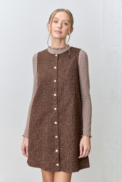Leopard Print Mini Dress - Brown