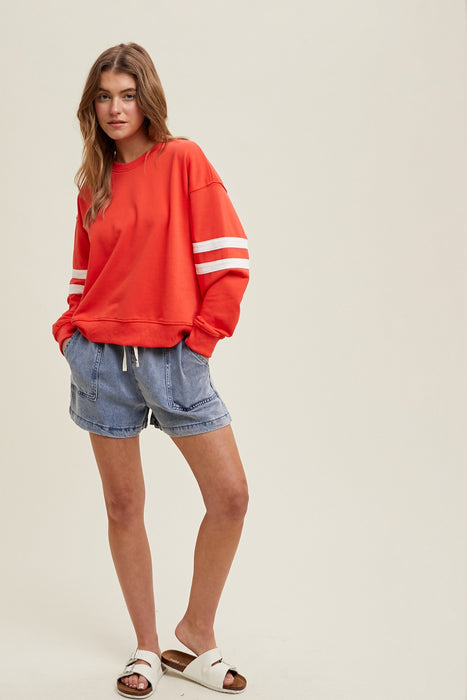 Varsity Striped Pullover - Poppy