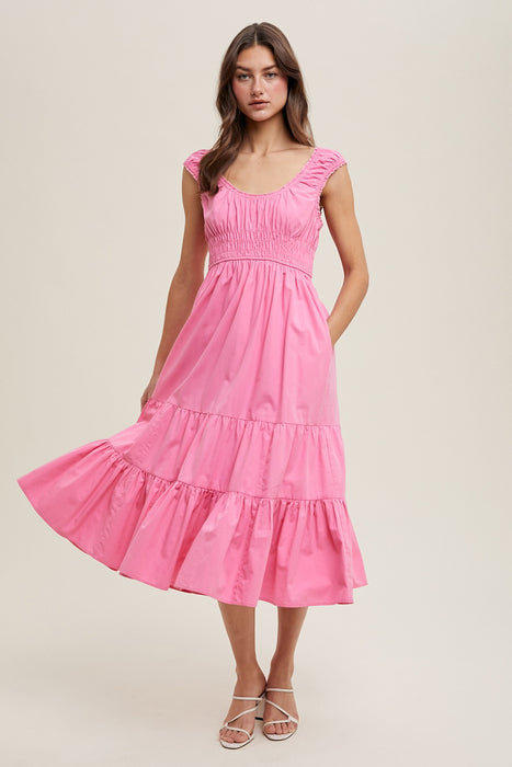 Tiered Midi Dress - Punch