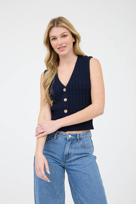 Cable Sweater Vest - Navy