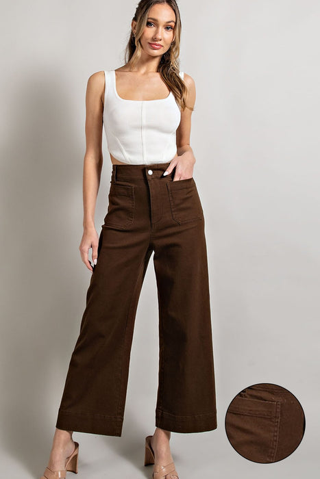 Soft Washed Wide Leg Pants - Brown