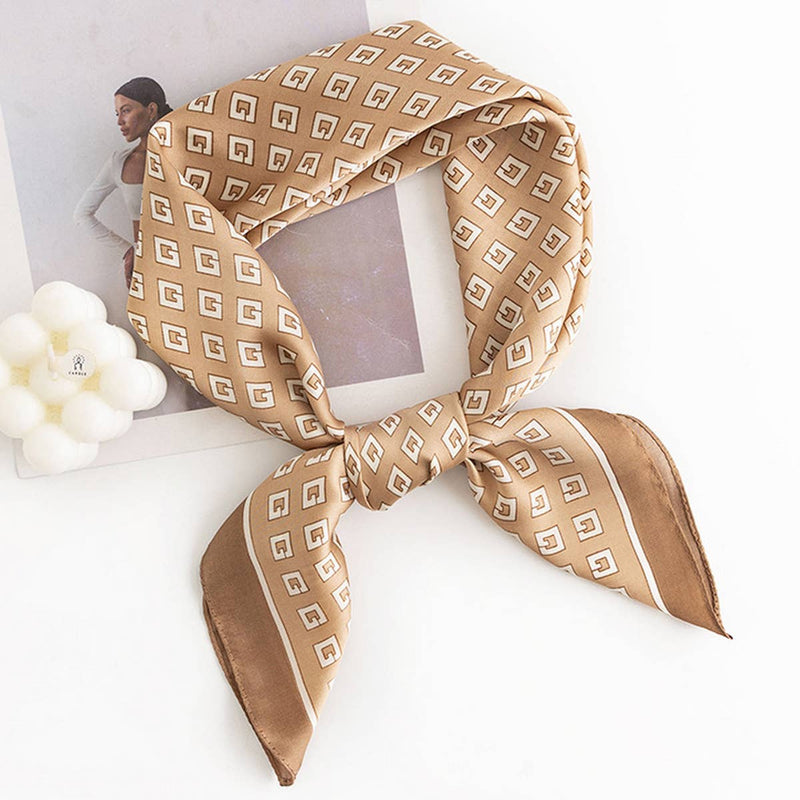 Khaki Chic Silk Square Scarf Versatile Headscarf & Shaw