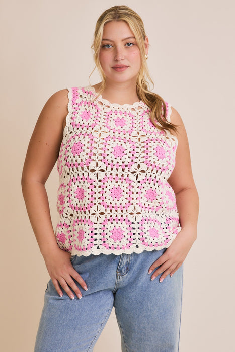 Crochet Tank - White & Pink