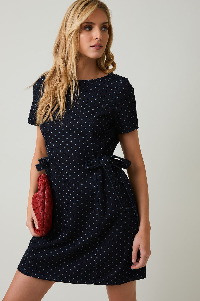 Denim Polka Dot Mini Dress