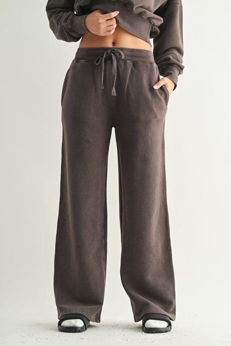 Mineral Wash Luxe Wide Leg Sweatpants - Espresso