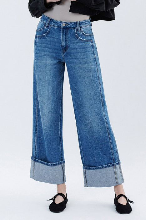 Vervet • Kris Super High Rise Cuffed Wide - Dark Denim
