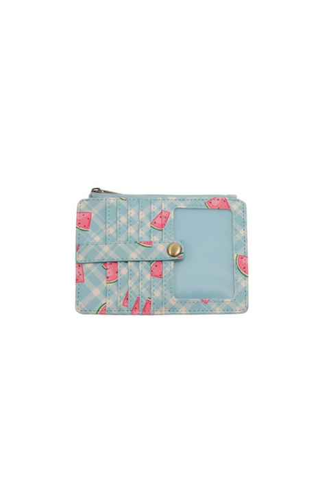 Watermelons On Blue Plaid Penny Printed Mini Travel Wallet