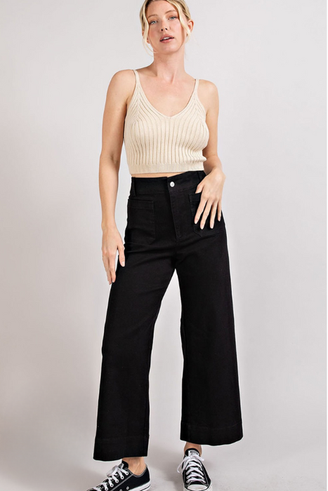 Soft Washed Wide Leg Pant - Black