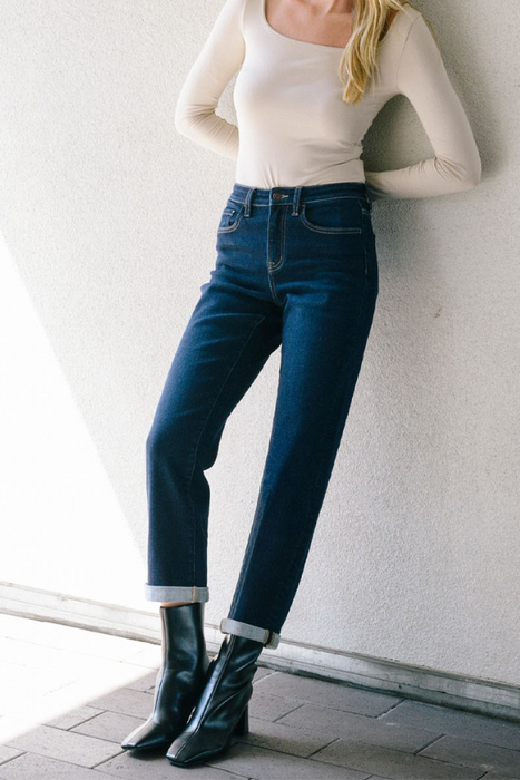 Flying Monkey • High Rise Cuffed Crop Straight Jeans - Time Away