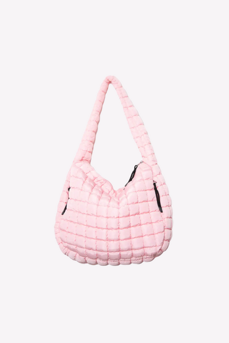 Light Pink Oversized Quilted Hobo Tote Bag