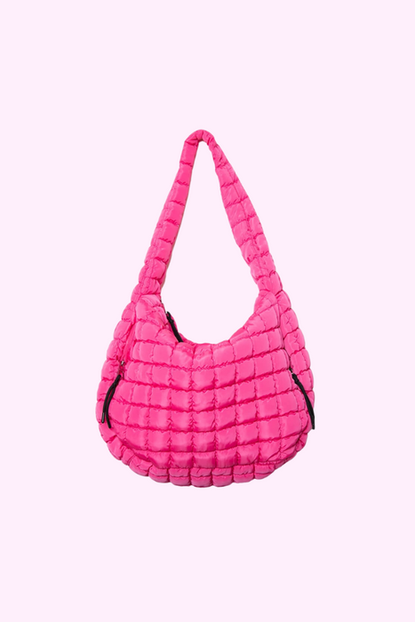 Hot Pink Oversized Quilted Hobo Tote Bag
