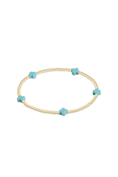 enewton • Signature Cross Small Gold Pattern 2mm Bead Bracelet - Turquoise