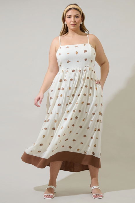 Cerise Shells Flowy Midi Dress - Ivory/Brown