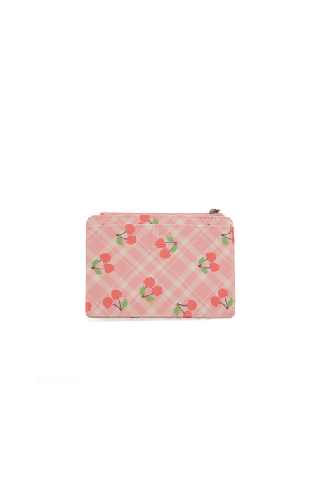 Cherries On Pink Plaid Penny Printed Mini Travel Wallet