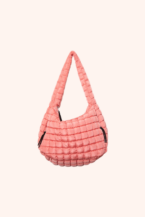 Coral Oversized Quilted Hobo Tote Bag