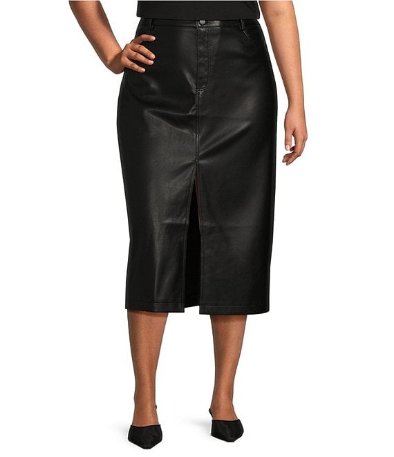 Faux Leather Midi Skirt - Black