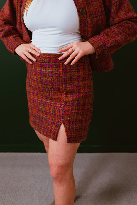 Tweed Mini Skirt Plum - Camel