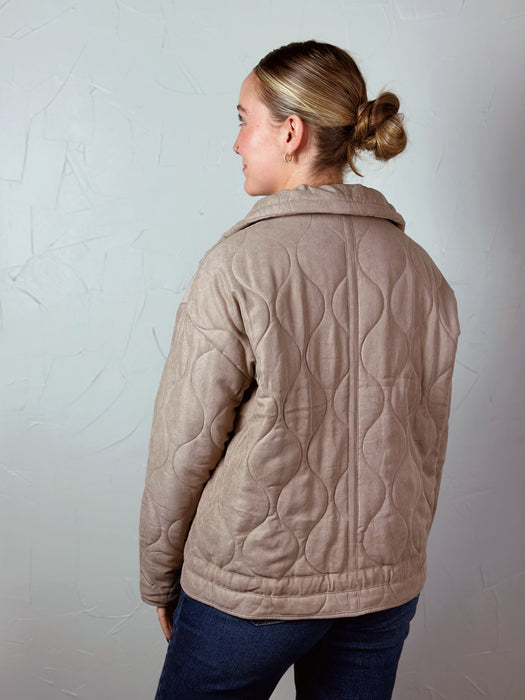 Quilted Puffer High Collar Jacket - Taupe