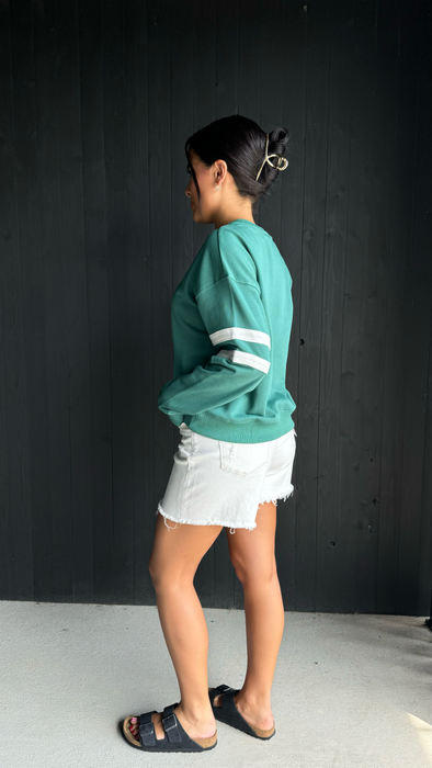Varsity Striped Knit Pullover - Teal Green