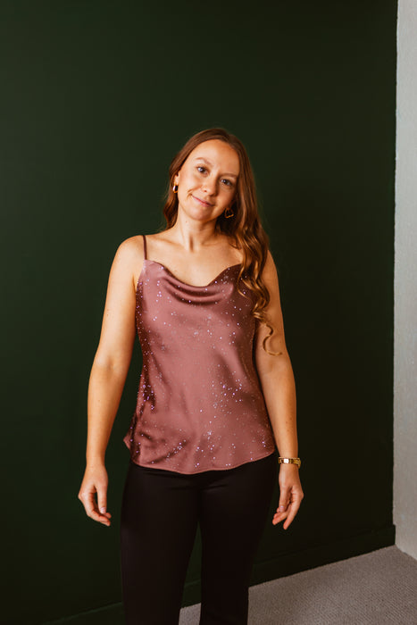 Satin Cowl Neck Cami - Mauve