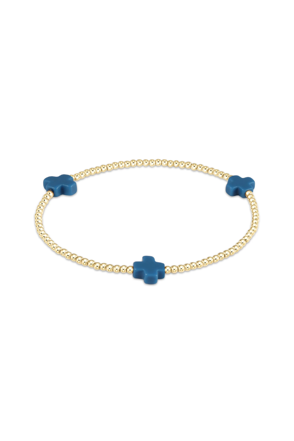 enewton • Signature Cross Gold Pattern 2mm Bead Bracelet Cobalt