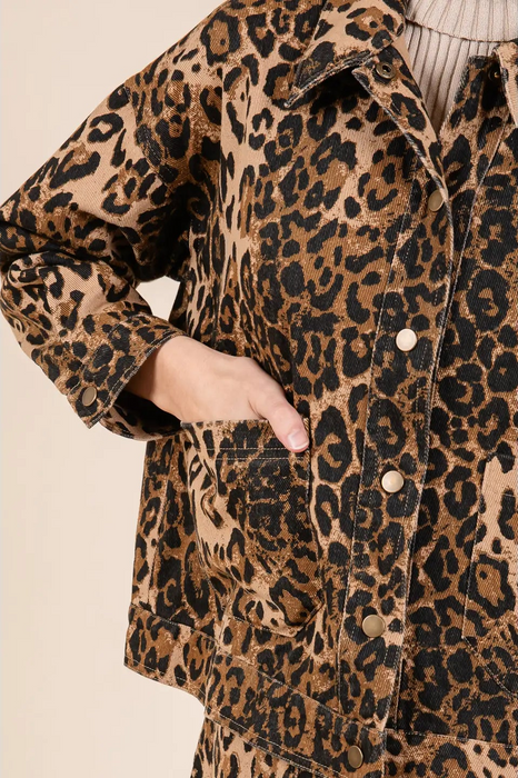 Denim Leopard Print Jacket Leopard